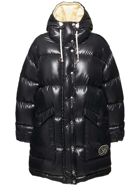 gucci hooded nylon caban down jacket|Nylon hooded jacket with embroidery in black.